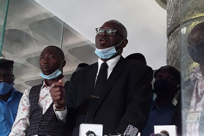 Prof. Theophilus Soyombo addressing UNILAG workers on Wednesday at the Senate Building.