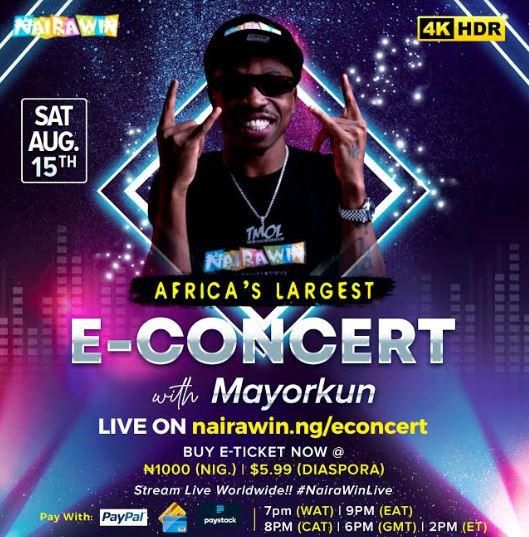 Mayorkun to perform in 4KHD at Africa’s largest E-concert, NairaWin Live. (Nairawin)