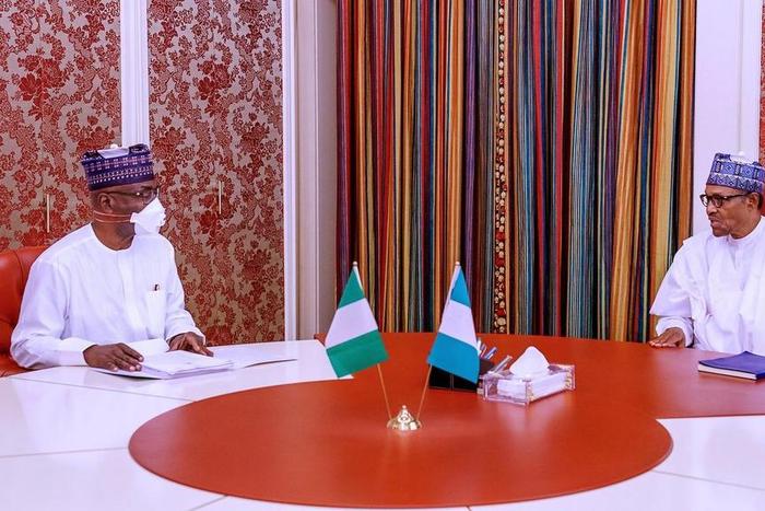Governor AbdulRahman AbdulRazaq of Kwara visits President Muhammadu Buhari. [Twitter/@BashirAhmaad]