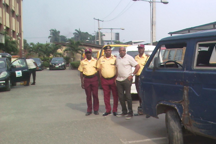 Third from Left, Mr Olajide Oduyoye, General Manager, Lagos State Traffic Management Authority (LASTMA) and other officials of the agency. ((NAN)