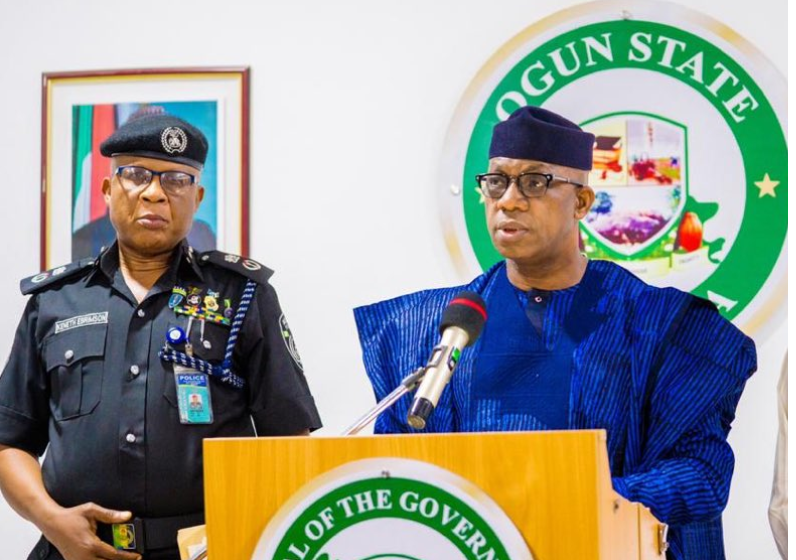 Ogun state Governor, Dapo Abiodun and the Commissioner of Police in the state, Kenneth Ebrimson. [Twitter/@OGSG_Official]