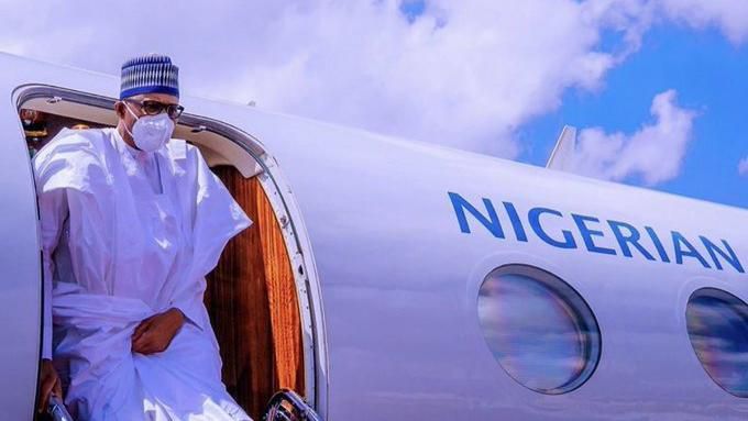 President Muhammadu Buhari returns to Abuja after peace mission in Mali. [Twitter@ToluOgunlesi]