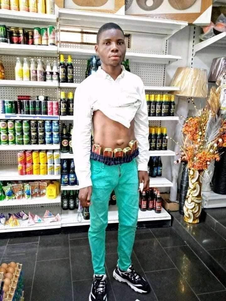 Young man caught in supermarket with tins of sardine around his waist