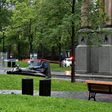 A statue of the first Canadian Prime Minister John A. Macdonald lies on the ground, with the statue's head a few meters away, at Canada Park in central Montreal on August 29, 2020, after it was pulled down by anti-racism protesters during a demonstrati...