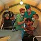 Medics treat a patient at a Russian field hospital set up in Beirut's largest sports stadium