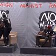 Housemates perform a play for their 'No Means No'  sexual violence campaign