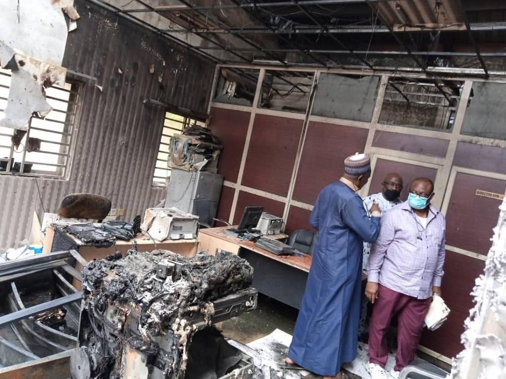 Fire incident at the office of the Independent National Electoral Commission [INEC] on April 17, 2020 [INEC]
