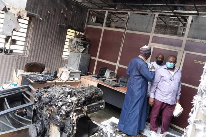 Fire incident at the office of the Independent National Electoral Commission [INEC] on April 17, 2020 [INEC]