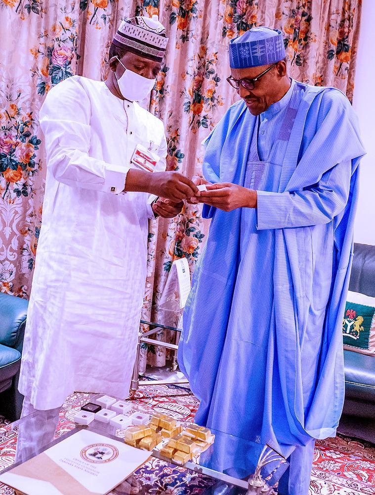 Governor Bello Matawalle updates President Muhammadu Buhari on illegal mining activities and security situation in Zamfara state. [Twitter/BashirAhmaad]