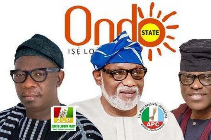 The forthcoming election in Ondo is a contest between Agboola Ajayi of ZLP, Gov Rotimi  Akeredolu of APC and  Eyitayo Jegede of PDP (SignatureTV)