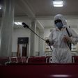 'Anti epidemic officials' were seen spraying disinfectant at Pyongyang Railway Station