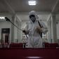'Anti epidemic officials' were seen spraying disinfectant at Pyongyang Railway Station