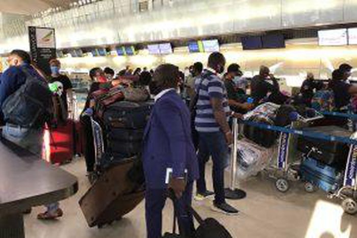 Passengers checking for the fourth evacuation flight on Tuesday evening.  [NAN]