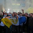 Leeds fans also celebrated outside Elland Road when promotion to the Premier League was confirmed on Friday