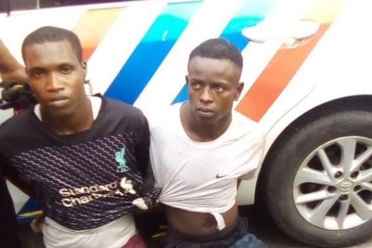 The two suspected burglars who were rescued from being lynched by a mob. [Twitter/@rrslagos767]