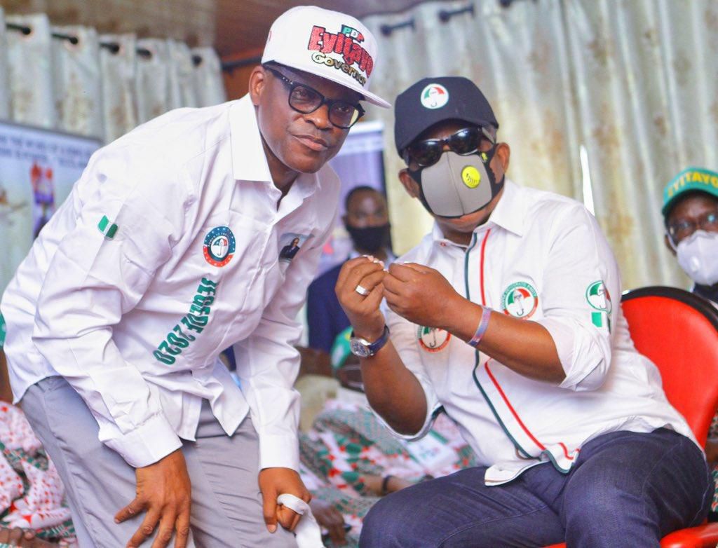 Eyitayo Jegede (left) with Uche Secondus (right) [PDP]