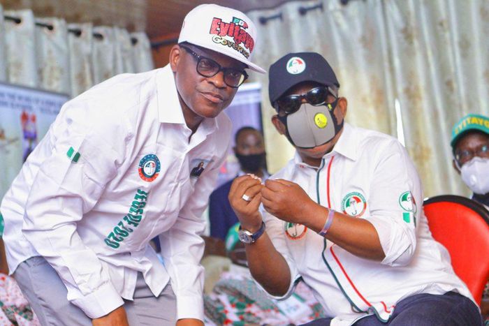 Eyitayo Jegede (left) with Uche Secondus (right) [PDP]