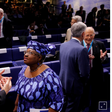 World Bank President David Malpass talks to Ngozi Okonjo-Iweala, former Finance Minister of Nigeria, during a conference entitled "Bretton Woods: 75 years later" in Paris, France, July 16, 2019. REUTERS/Philippe Wojazer/File Photo