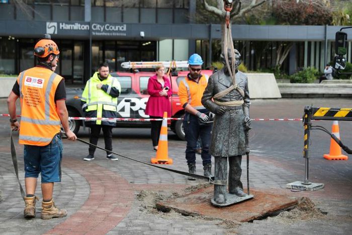 The New Zealand city of Hamilton removed a statue of the colonial military commander John Fane Charles Hamilton, who anti-racism campaigners have accused of murder