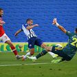 Brighton striker Neal Maupay scores their winner against Arsenal