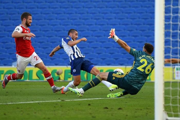 Brighton striker Neal Maupay scores their winner against Arsenal