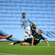 Riyah Mahrez (centre) scores his first goal in Manchester City's thrashing of Burnley