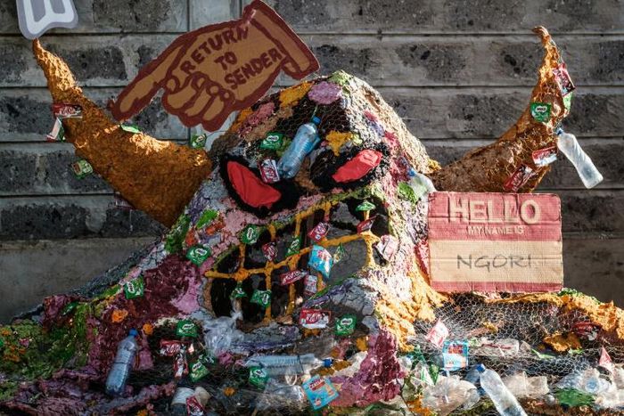 Monster problem: A Greenpeace protest against single-use plastic packaging outside a Nestle food plant in Nairobi last year