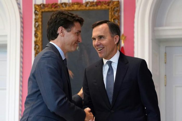 Candian Prime Minister Justin Trudeau and and Finance Minister Bill Morneau are seen in Ottawa in 2019