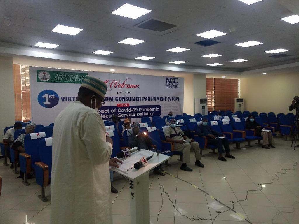 NCC boss, Umar Garba Danbatta delivers opening speech at the 1st virtual Telecom's Consumer Parliament (TCP). [Twitter/@NgComCommission]