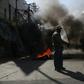 A supporter of Bolivian ex-president Evo Morales is seen protesting at a blockade in El Alto on August 10, 2020