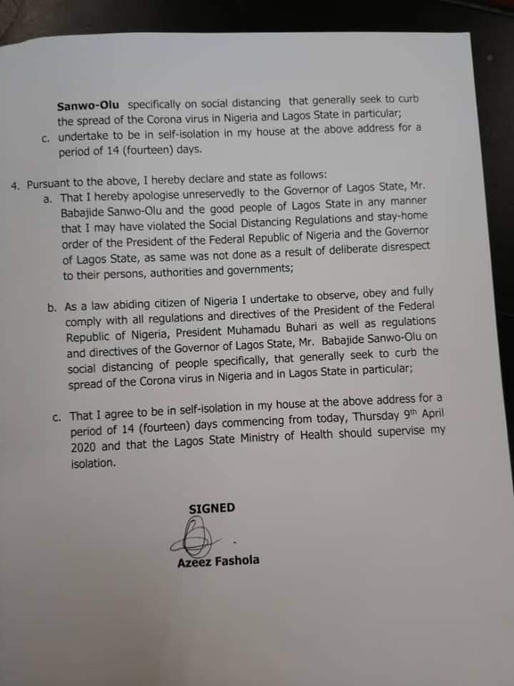 Naira Marley's apology letter to Lagos State Government (Twitter/followlasg)