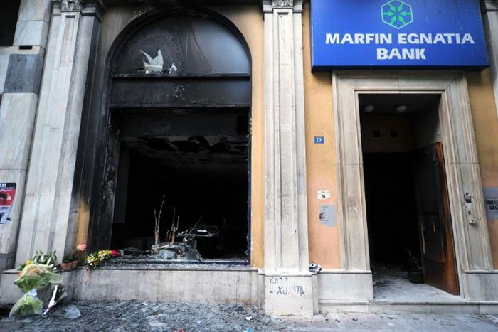Three people died in the attack on Marfin bank