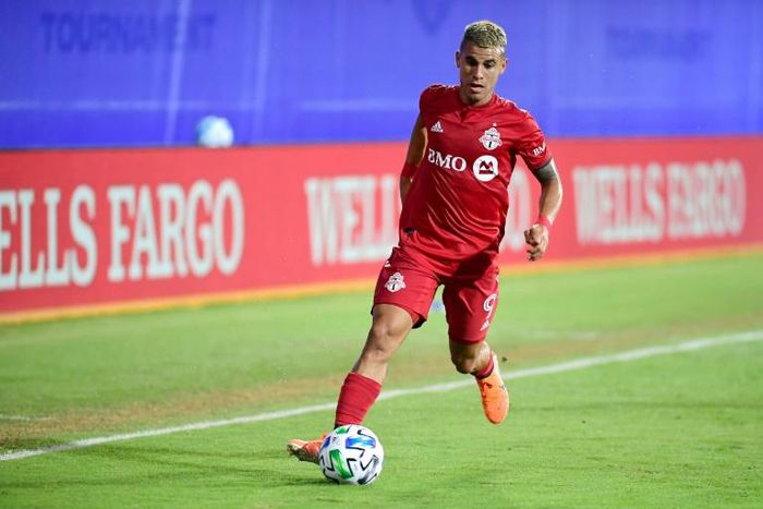 Toronto FC's Erickson Gallardo controls the ball during a round of sixteen match between Toronto FC and New York City FC of the MLS Is Back Tournament in Florida