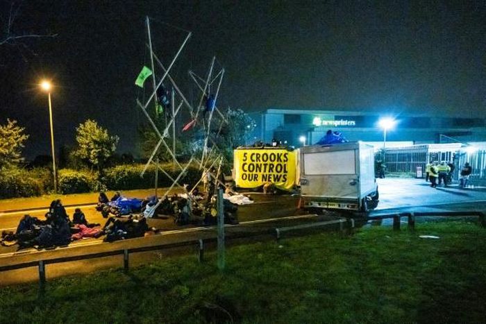 The protests were part of 10 days of action by the group Extinction Rebellion and caused delays to deliveries of newspapers including The Times and its tabloid stablemate The Sun
