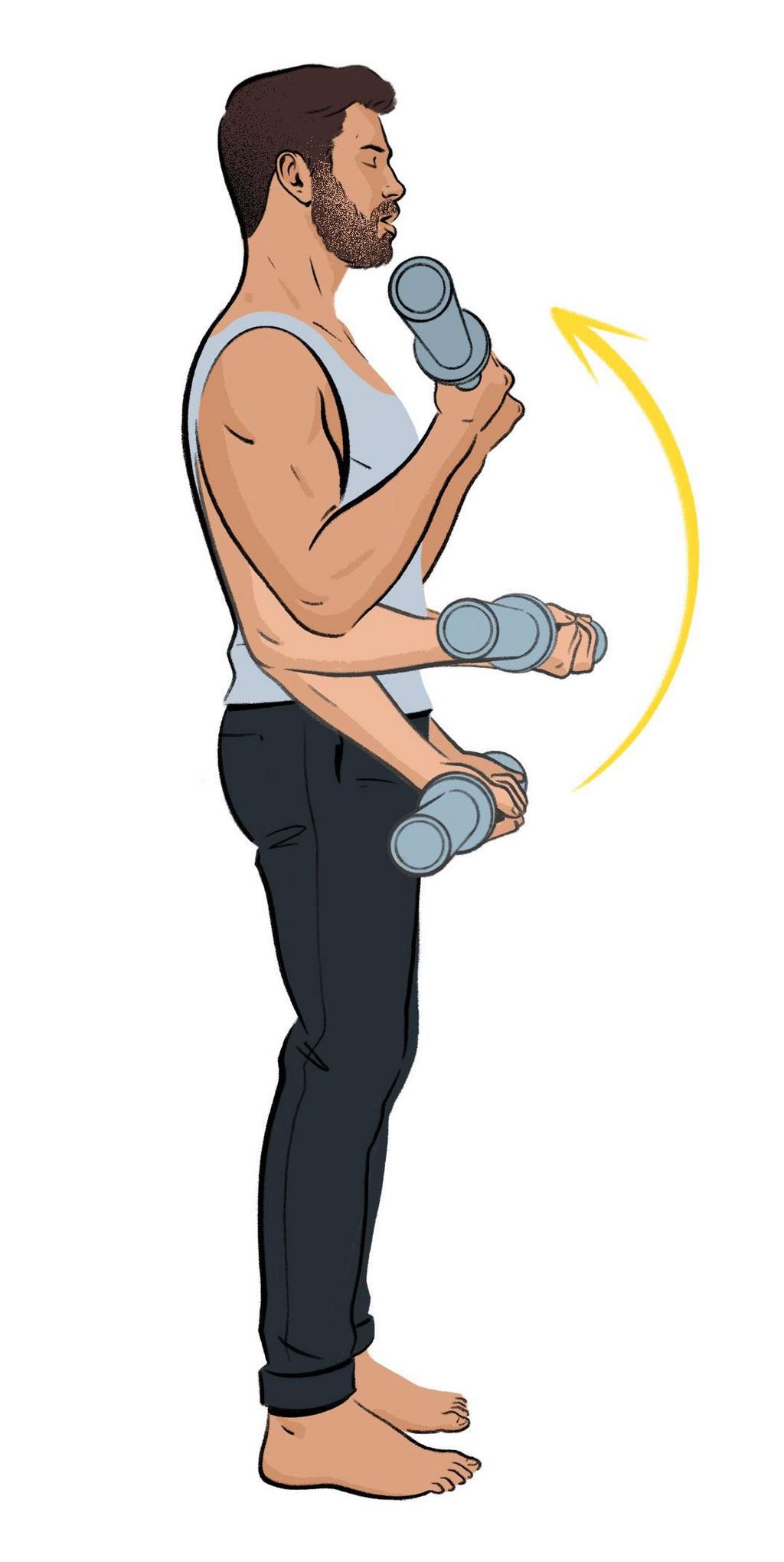 Man Curling Barbell with 3-Way Iso-Hold Technique.