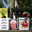 Protesters demonstrate outside the Iranian embassy in London on September 12, 2020 against the execution of Iranian wrestler Navid Afkari in the southern Iranian city of Shiraz and against the Iranian government