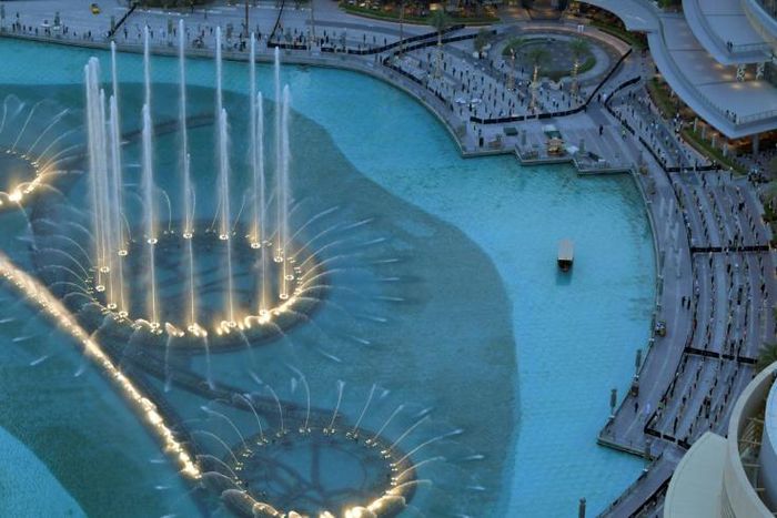 Social distancing in place to watch the Dubai fountain show which has resumed as the Gulf emirate emerges from a lockdown