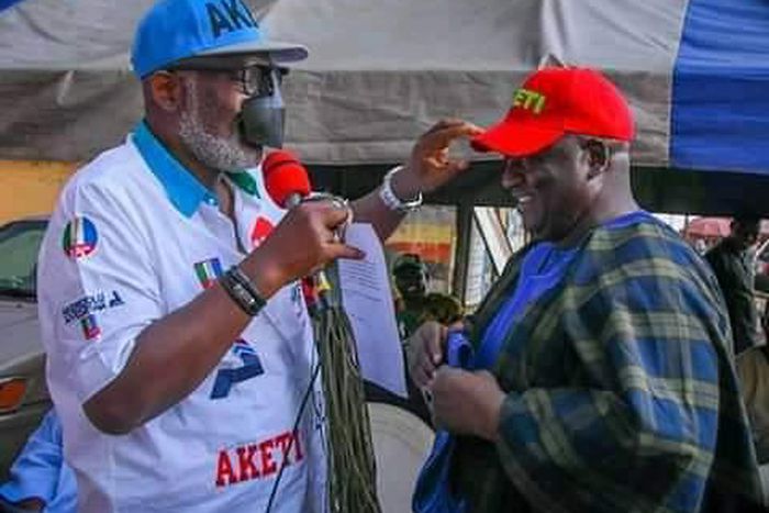 Peter Fasua (Right) winds down his governorship campaign to drum support for Akeredolu (Left)