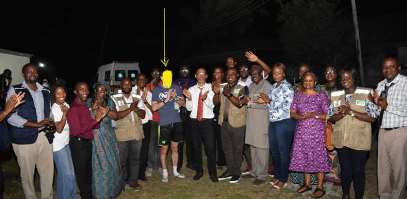 Health officials with the Italian (face covered) standing beside Lagos State Commissioner for Health, Prof. Akin Abayomi. (Twitter/Sanwo-Olu)