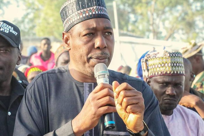 Borno state Governor, Babagana Umara Zulum said ‘I try to resist shading tears while distributing relief materials to IDPs’. [Twitter/@ProfZulum]
