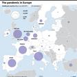 Map  of Europe showing COVID-19 deaths per country.
