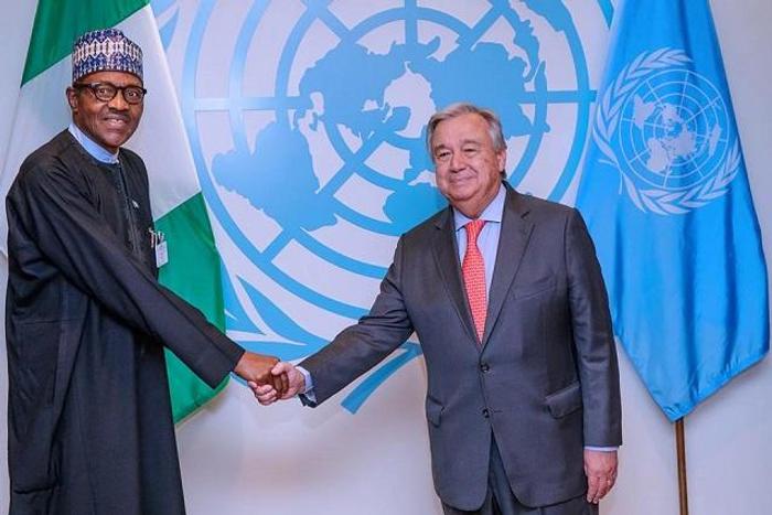President Muhammadu Buhari and the United Nations Secretary-General Antonio Guterres. [PM Parrot]