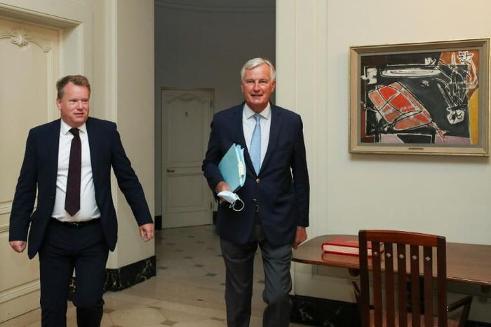Distancing: Britain's chief negotiator David Frost (l) and EU's Brexit negotiator Michel Barnier traded blame for the lack of progress in their post-Brexit talks