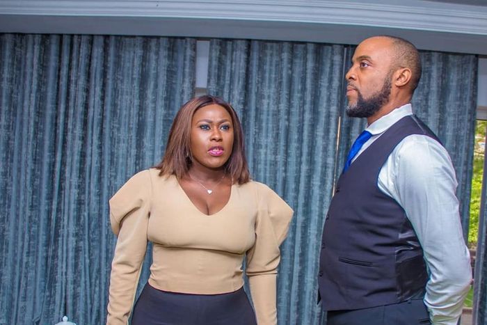 Uche Jombo and Kalu Ikeagwu on the set of 'Dr Love' [Instagram/@drloveseries]