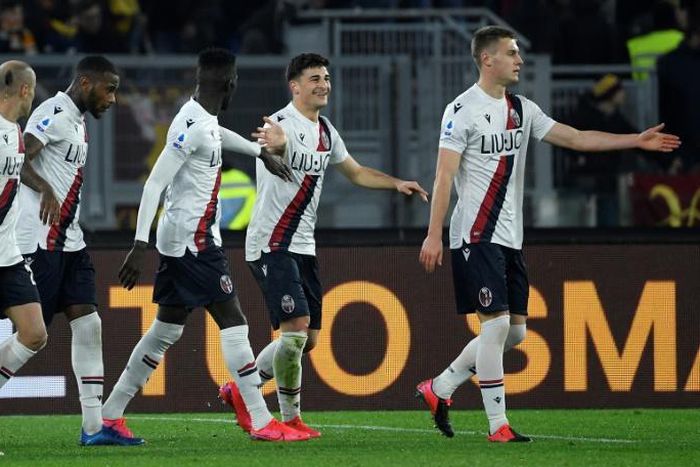 Attacker Riccardo Orsolini (2-R) is Bologna's top goal scorer this season