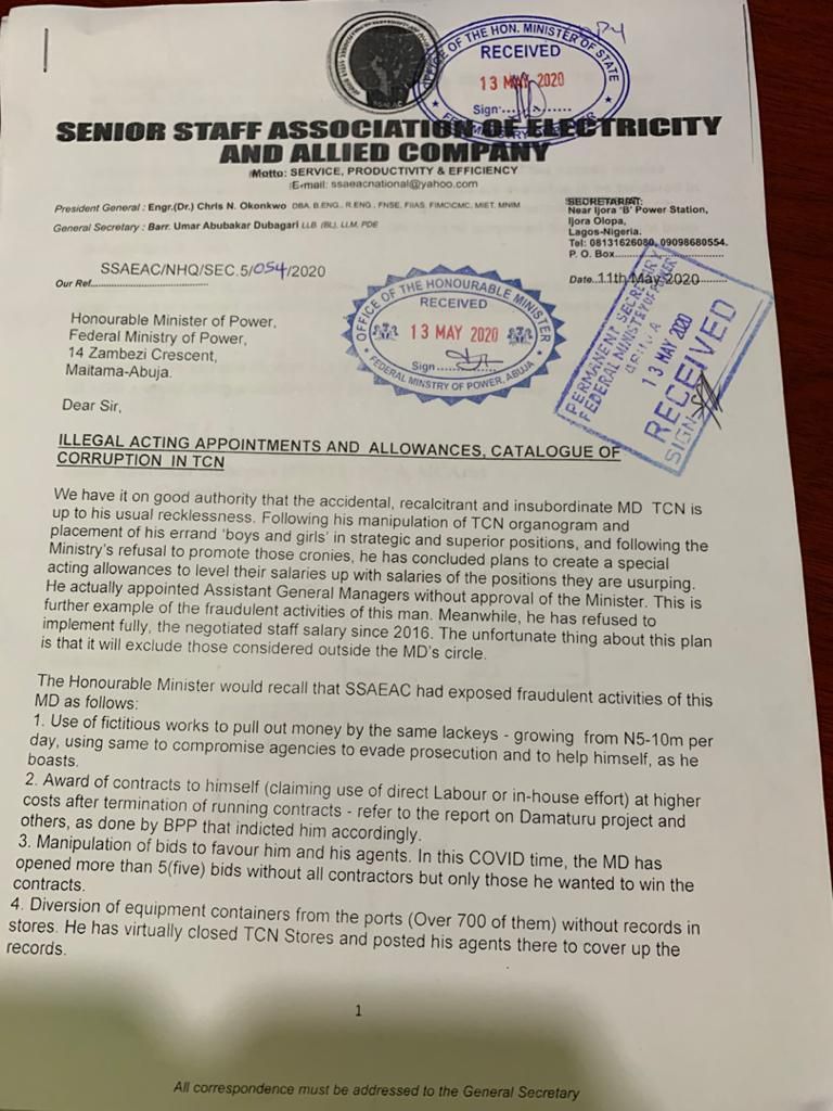 Memo from electricity workers