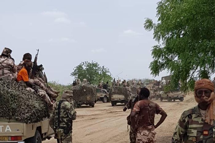Troops of the Multinational Joint Task Force (MNJTF) consisting of Nigerian and Chadian soldiers. [Twitter/@HQNigerianArmy]