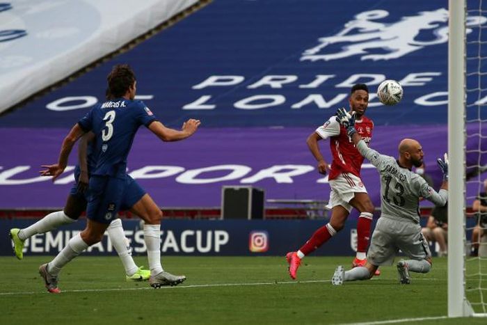 Match winner: Pierre-Emerick Aubameyang scored twice to win his first trophy as Arsenal captain