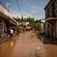 A flooded street in the village of Politika on Greece's Evia island, after torrential rains caused mass damage