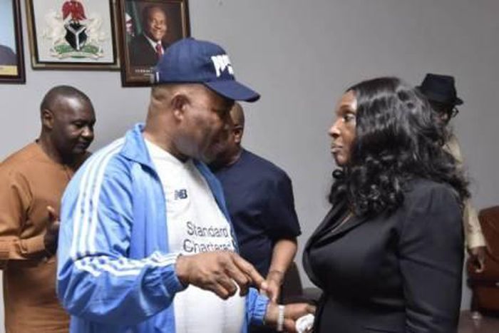 Joy Nunieh (R) and Akpabio (L) on duty (SaharaReporters)